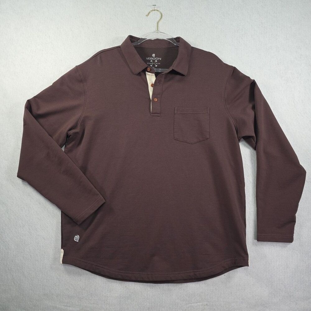 Veboon Dynamic Flex Long Sleeve Cotton Flex Polo Mens XL Brown Soft Stretch Golf